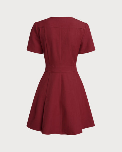 Red U Neck A-Line Mini Dress